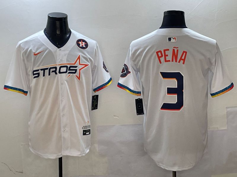 Men Houston Astros #3 Pena White Fourth generation Joint Name 2025 Nike MLB Jersey style 4